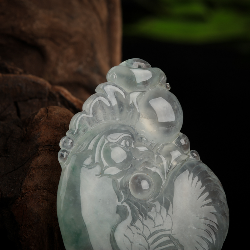 天然A货糯冰种飘花翡翠吉祥如意吊坠-红掌柜