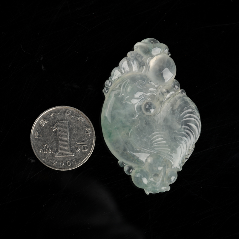 缅甸糯冰种飘花翡翠吉祥如意吊坠-红掌柜