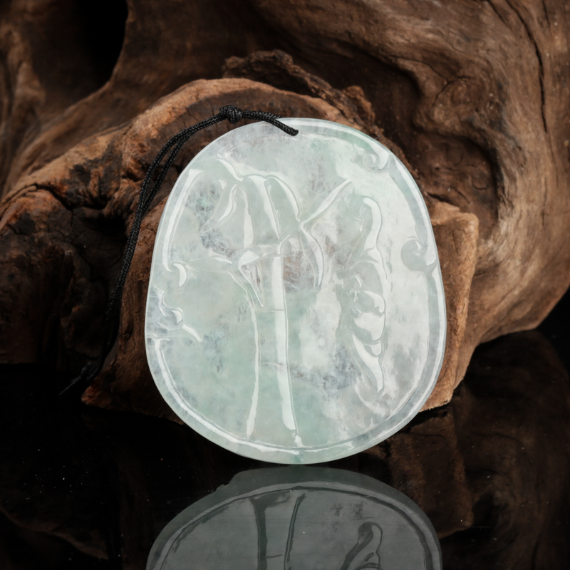 缅甸天然糯冰种飘翠翡翠丹凤朝阳吊坠-红掌柜