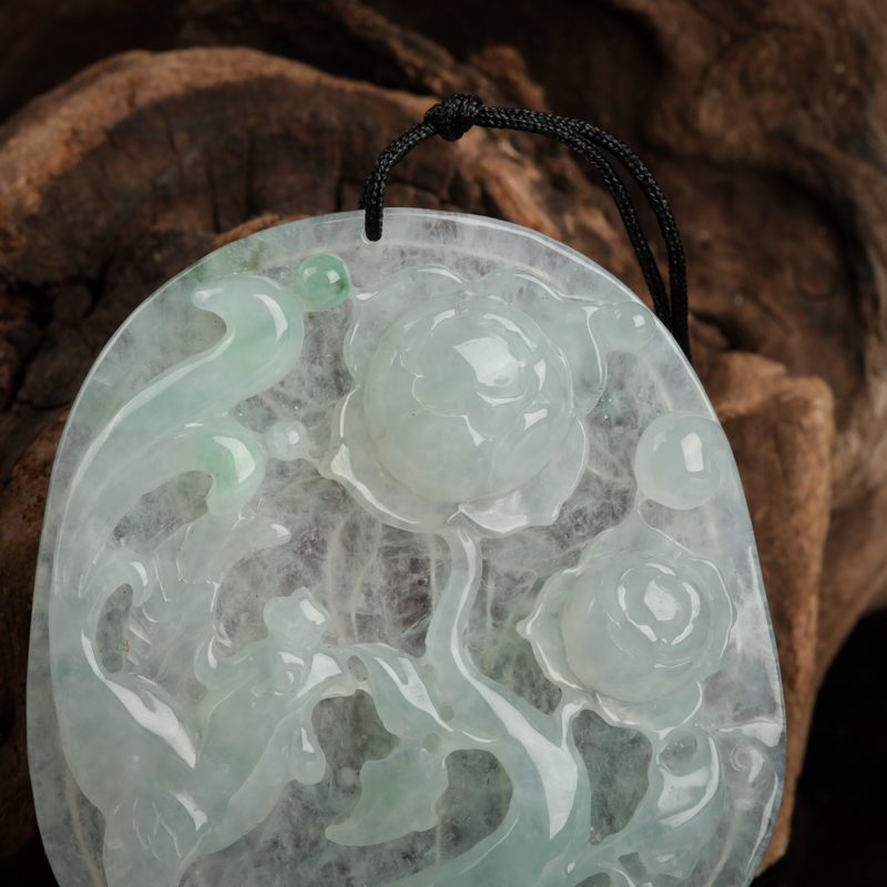 天然糯冰种飘翠翡翠吊坠-红掌柜