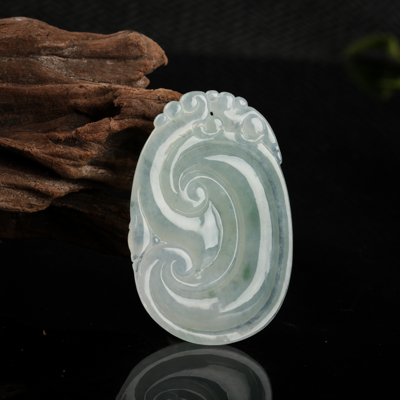 缅甸天然糯种飘花翡翠如意吊坠-红掌柜