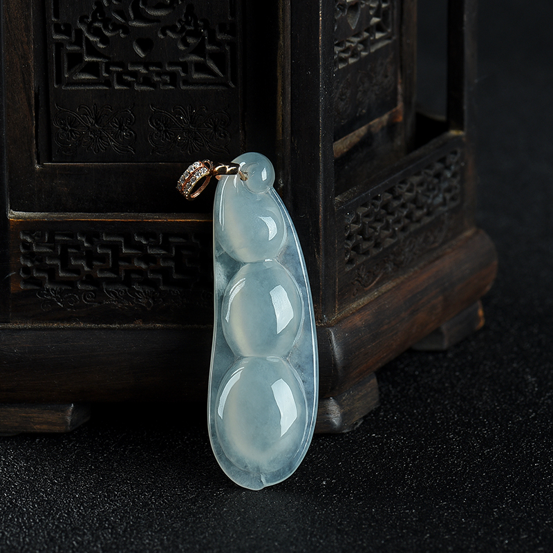 糯冰种翡翠连中三元吊坠-红掌柜