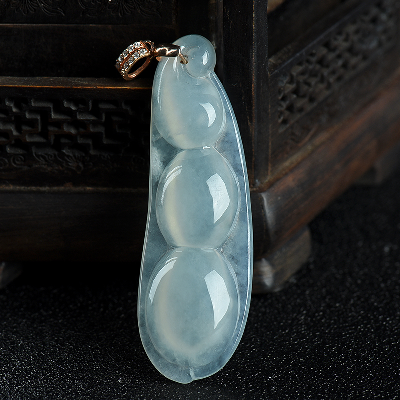 缅甸翡翠连中三元吊坠-红掌柜