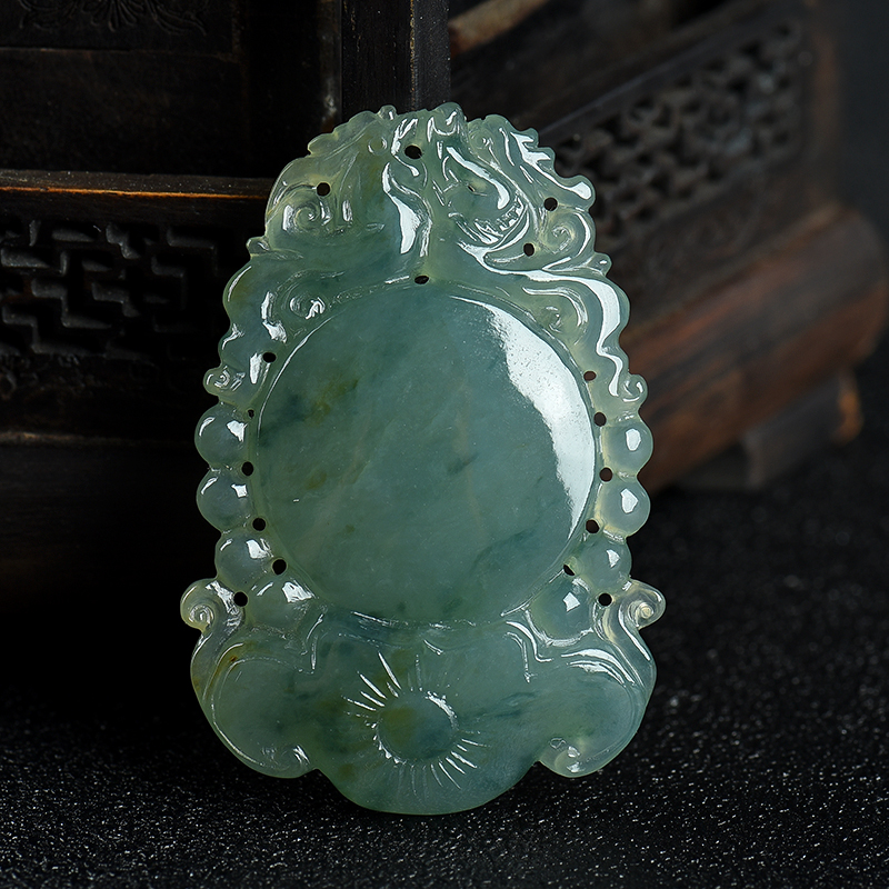 缅甸翡翠龙凤呈祥吊坠-红掌柜