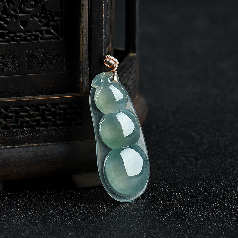 蓝绿翡翠连中三元吊坠-红掌柜