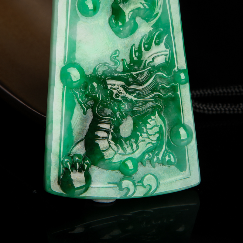 缅甸天然糯种翡翠龙凤呈祥对牌吊坠-红掌柜