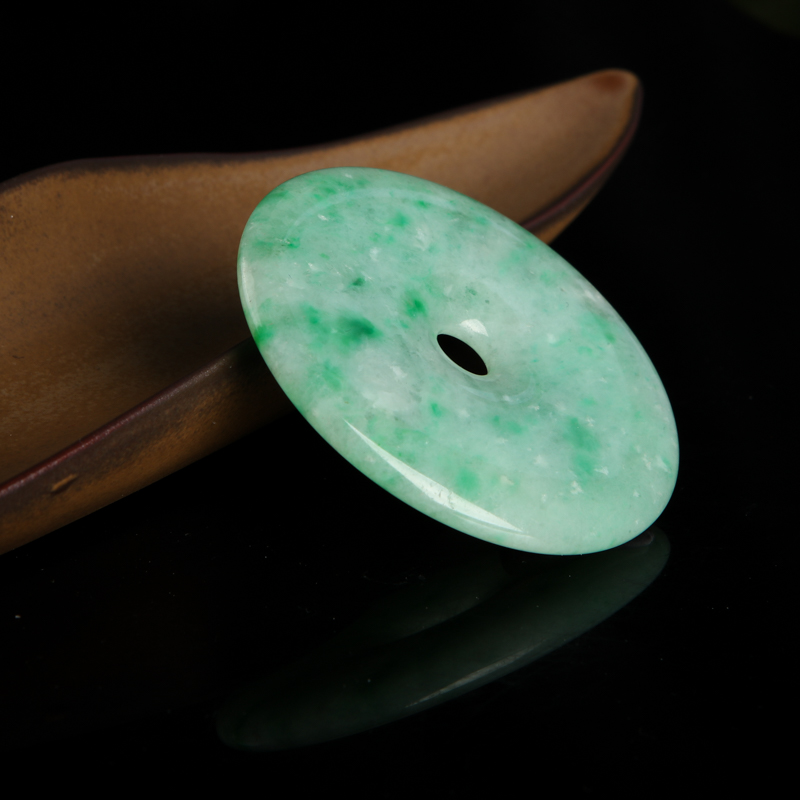 天然豆种飘翠翡翠平安扣吊坠-红掌柜