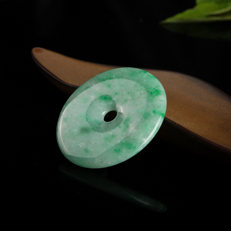 缅甸豆种飘翠翡翠平安扣吊坠-红掌柜