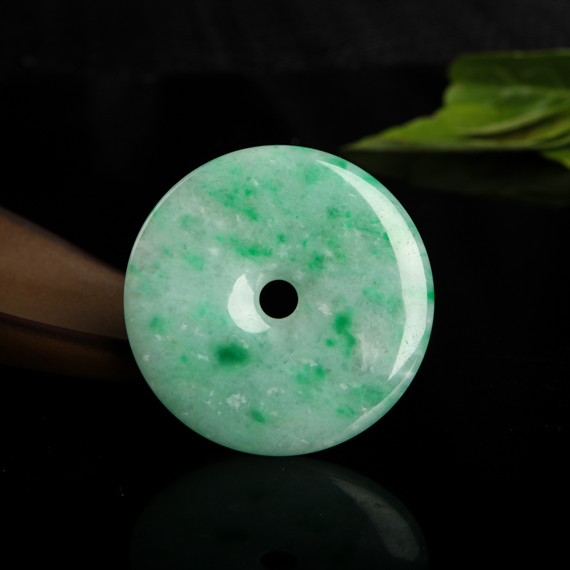 缅甸天然飘翠翡翠平安扣吊坠-红掌柜