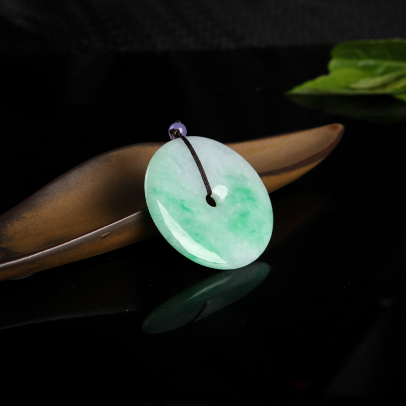 天然豆种飘翠翡翠平安扣吊坠-红掌柜