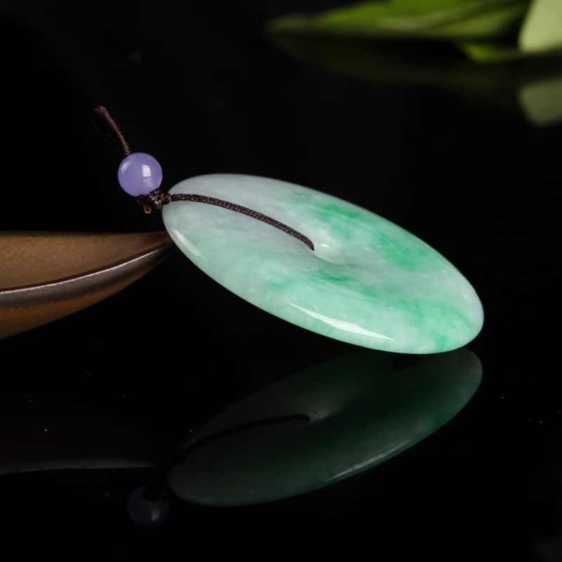 缅甸天然飘翠翡翠平安扣吊坠-红掌柜