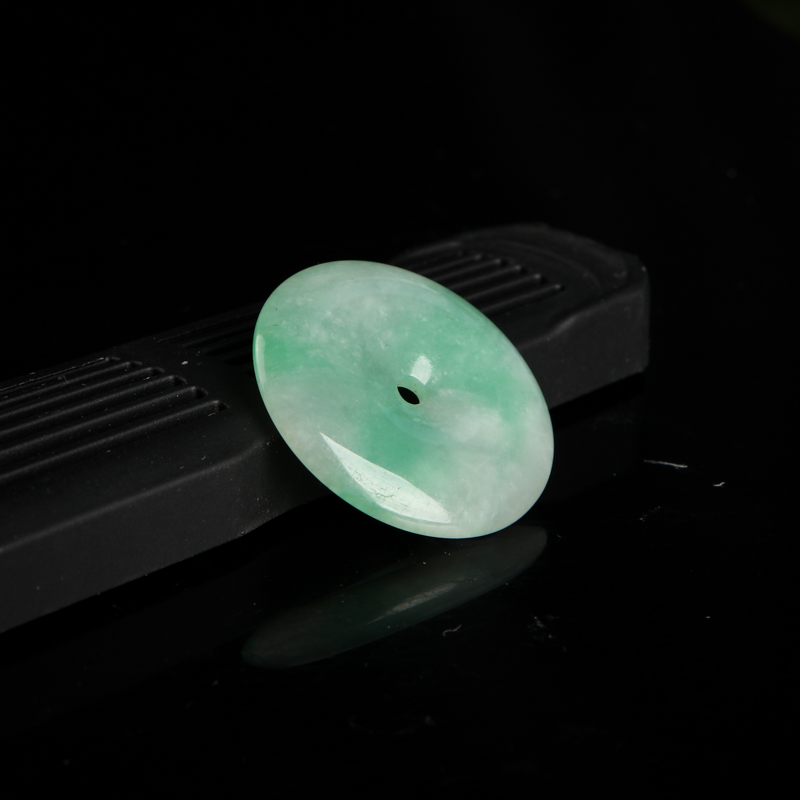 天然豆种飘翠翡翠平安扣吊坠-红掌柜