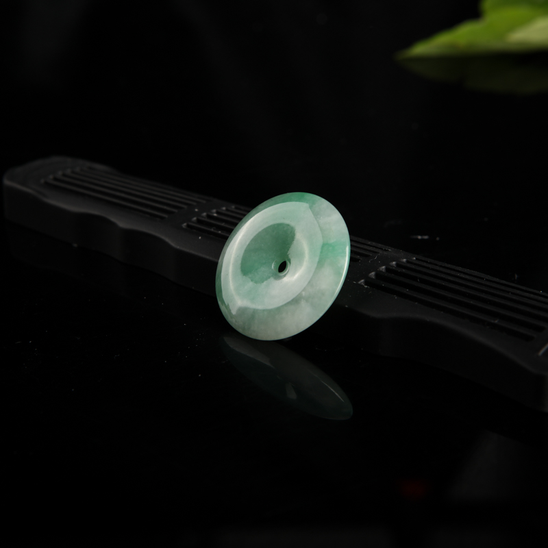 缅甸豆种飘翠翡翠平安扣吊坠-红掌柜