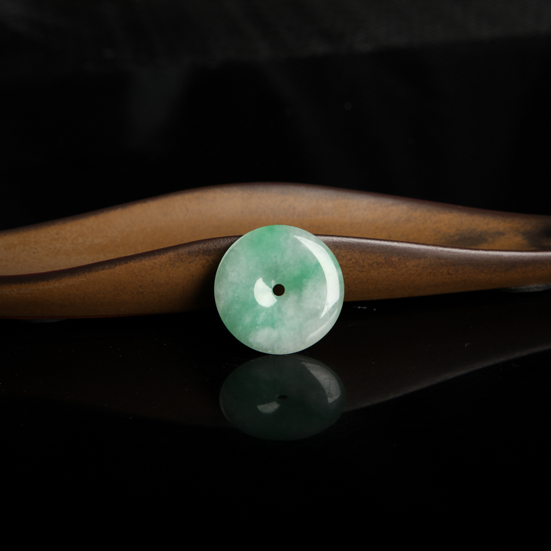 缅甸天然飘翠翡翠平安扣吊坠-红掌柜