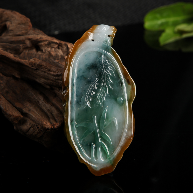 缅甸天然糯种俏色翡翠喜上眉梢吊坠-红掌柜