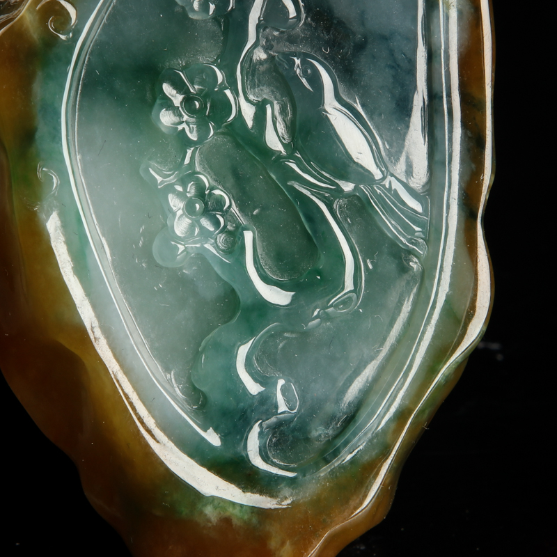 缅甸天然糯种翡翠喜上眉梢吊坠-红掌柜