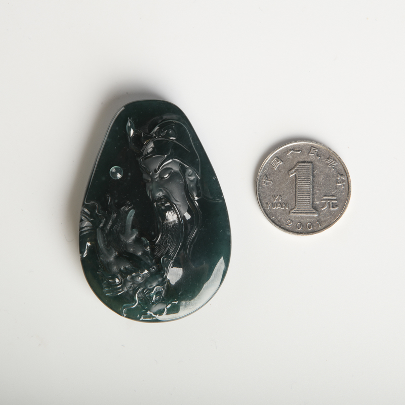 糯种蓝水翡翠关羽吊坠-红掌柜