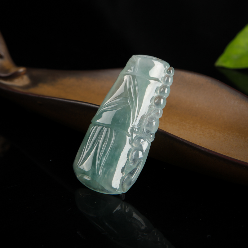 缅甸糯冰种蓝绿翡翠节节高升吊坠-红掌柜