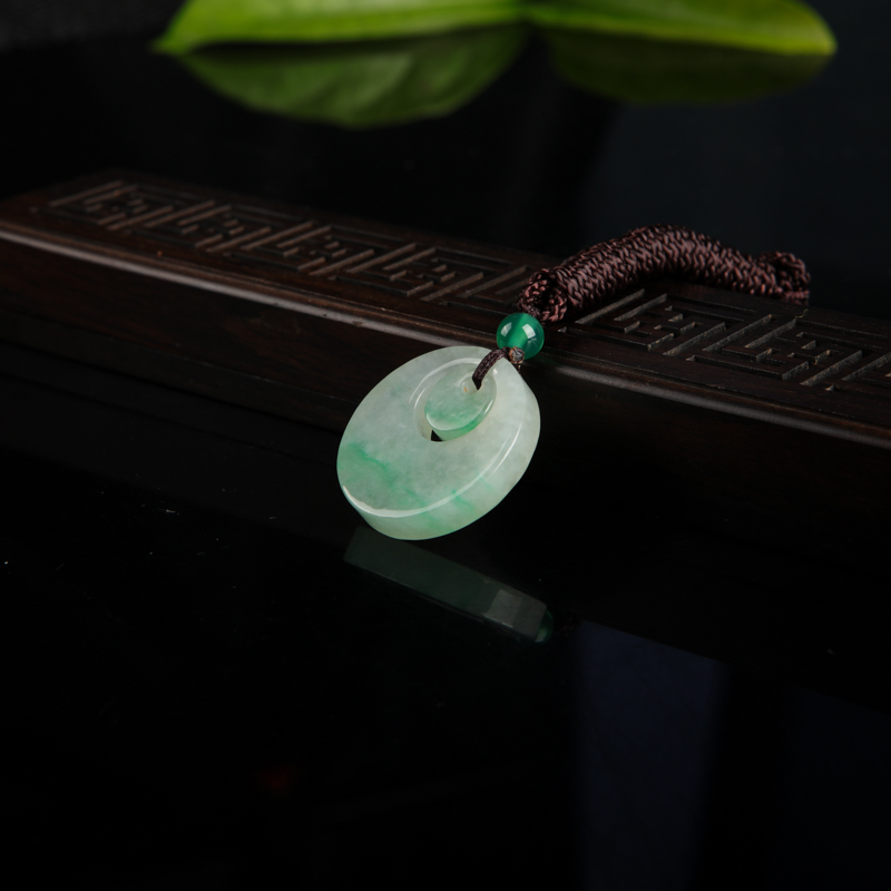 缅甸糯种飘翠翡翠平安团圆吊坠-红掌柜