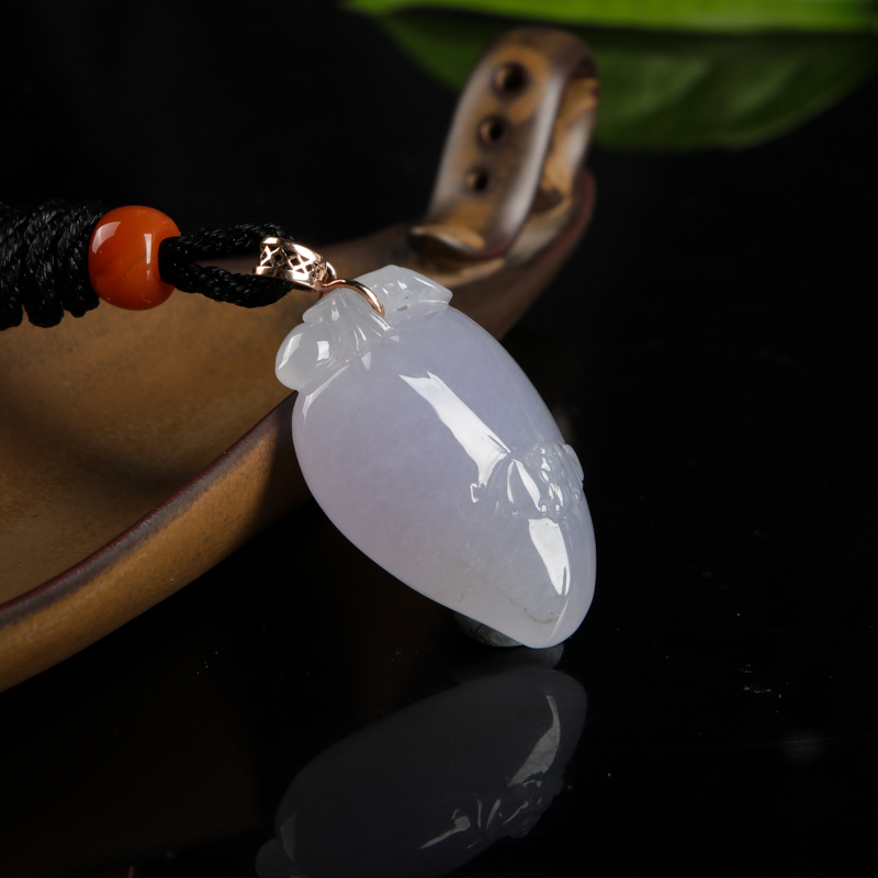 天然糯种浅紫翡翠寿桃吊坠-红掌柜