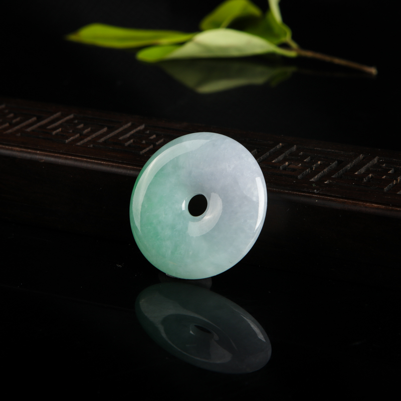 天然豆种春带彩翡翠平安扣吊坠-红掌柜