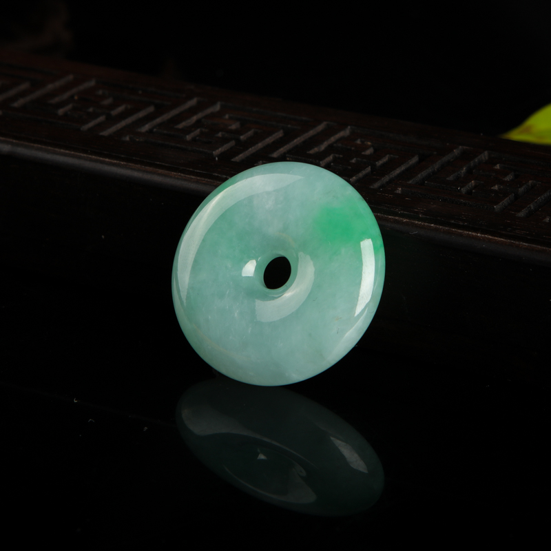 缅甸豆种飘翠翡翠平安扣吊坠-红掌柜