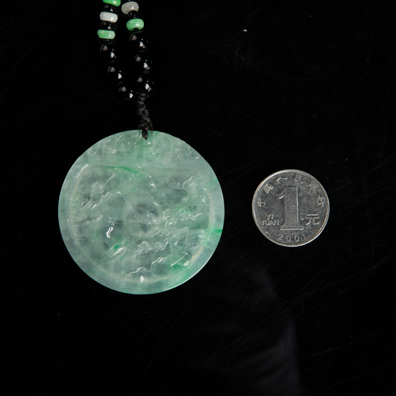 天然翡翠山水牌吊坠-红掌柜