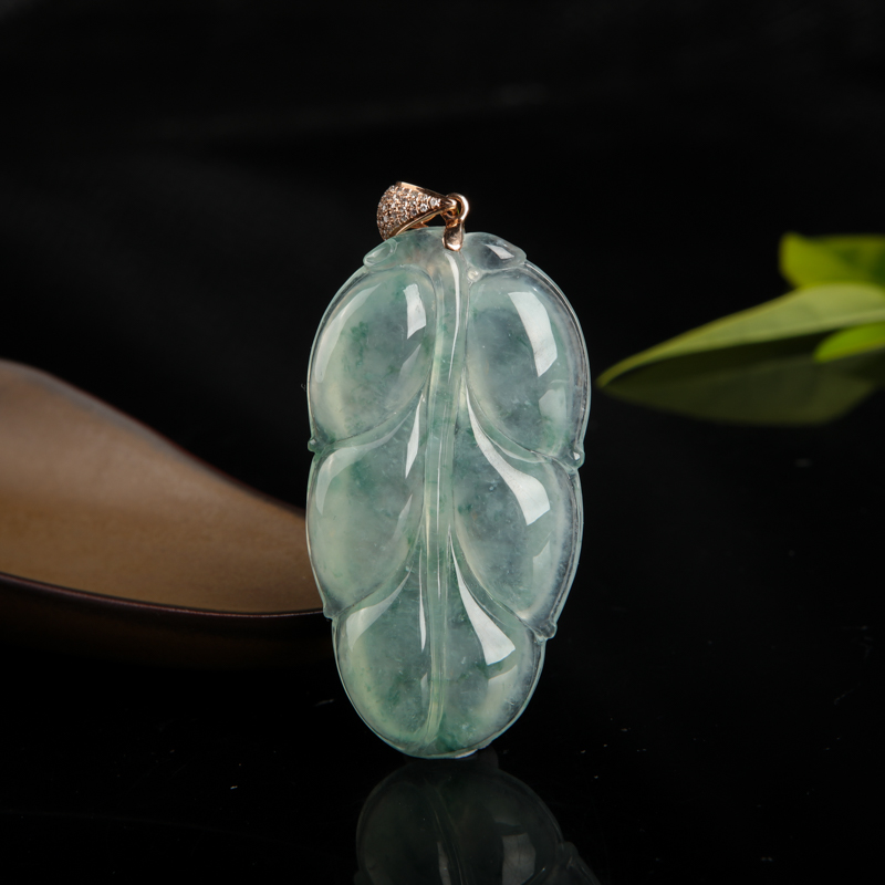 18k冰种飘花翡翠金枝玉叶吊坠-红掌柜