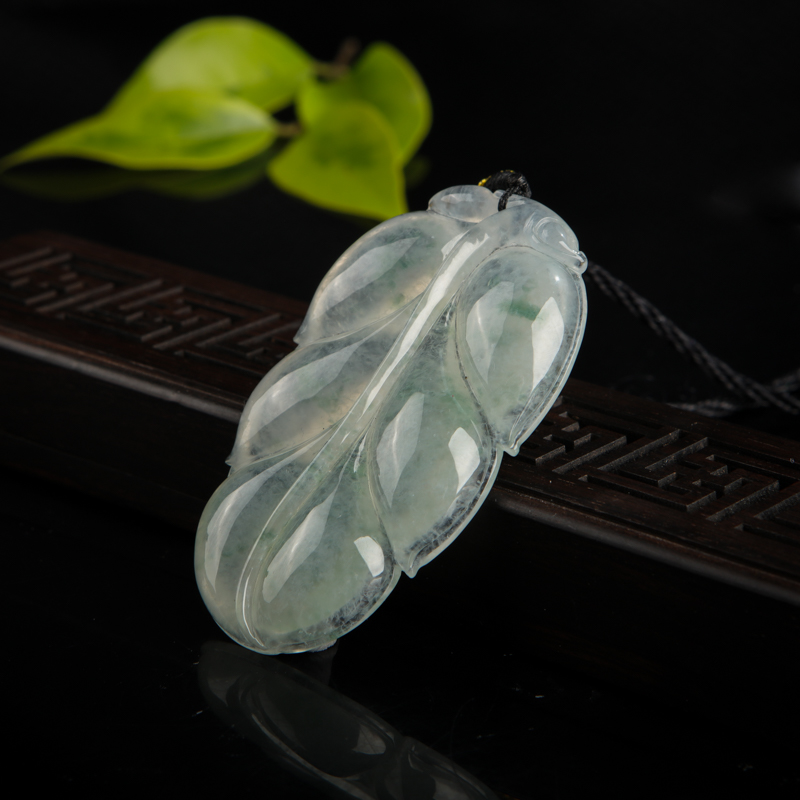 缅甸糯冰种飘花翡翠金枝玉叶吊坠-红掌柜
