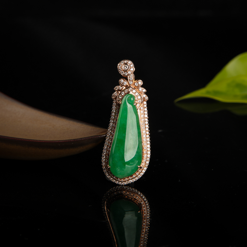 18k豆种翠绿翡翠福瓜吊坠-红掌柜