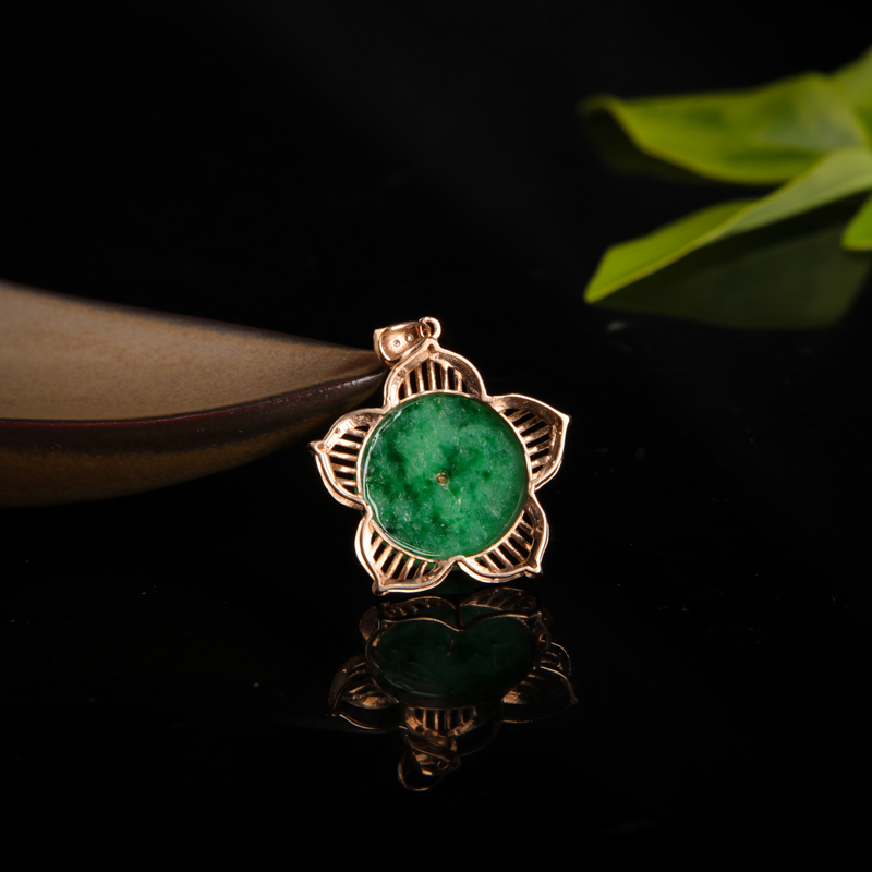 豆种飘翠翡翠平安扣吊坠-红掌柜