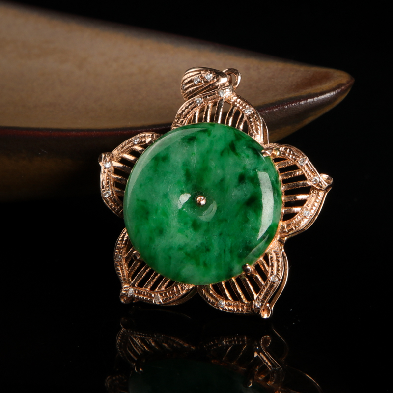 豆种翡翠平安扣吊坠-红掌柜