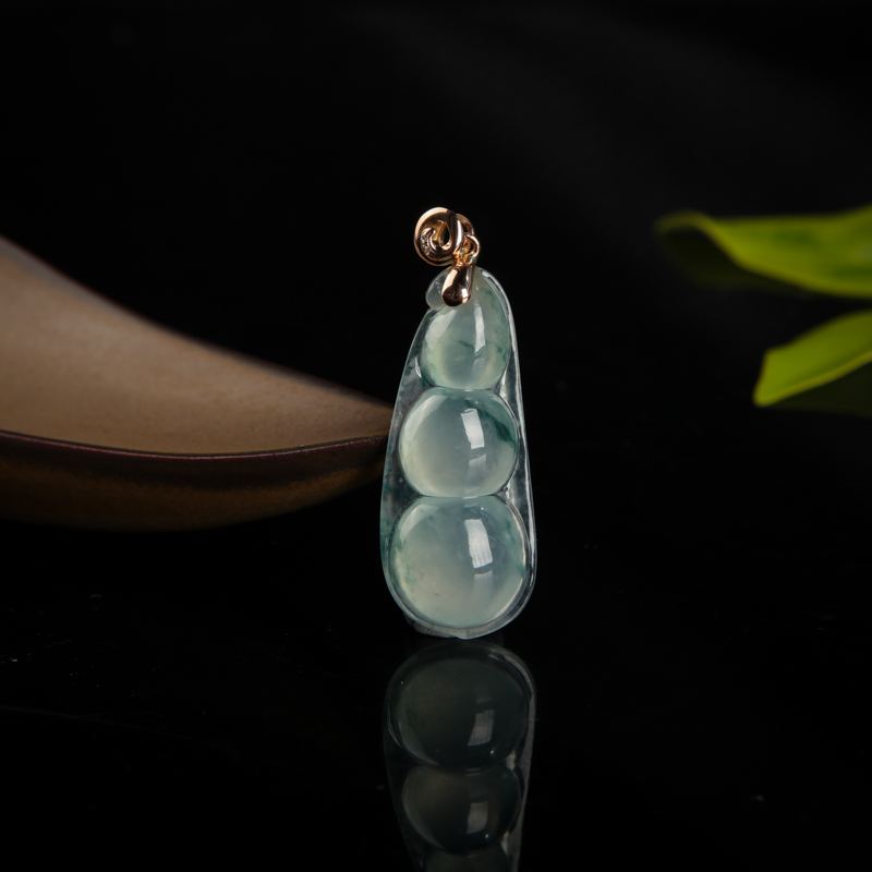 糯冰种飘花翡翠连中三元吊坠-红掌柜