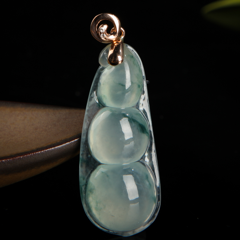 糯冰种翡翠连中三元吊坠-红掌柜