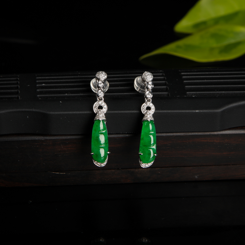 18k糯种翠绿翡翠耳坠-红掌柜