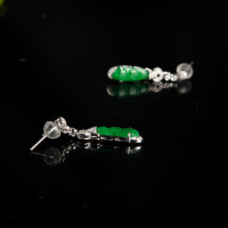 翠绿翡翠福豆耳坠-红掌柜