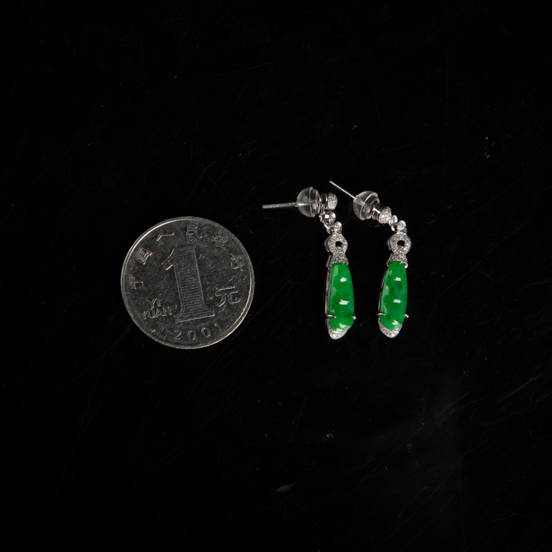 天然翡翠福豆耳坠-红掌柜