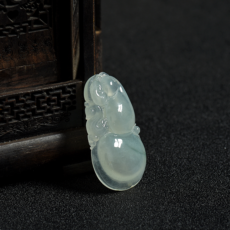 天然糯冰种飘花翡翠葫芦吊坠-红掌柜