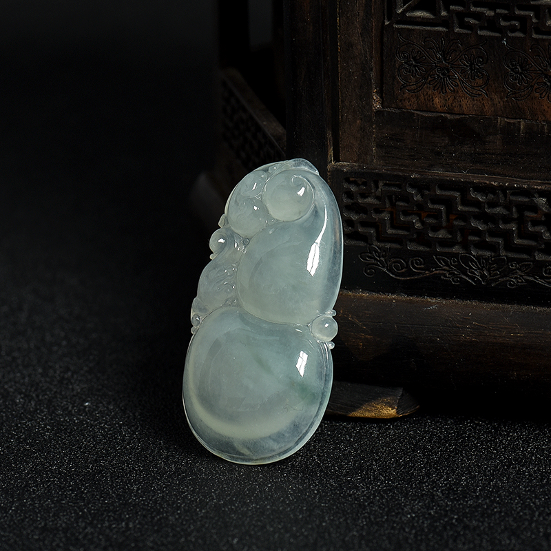 缅甸糯冰种飘花翡翠葫芦吊坠-红掌柜