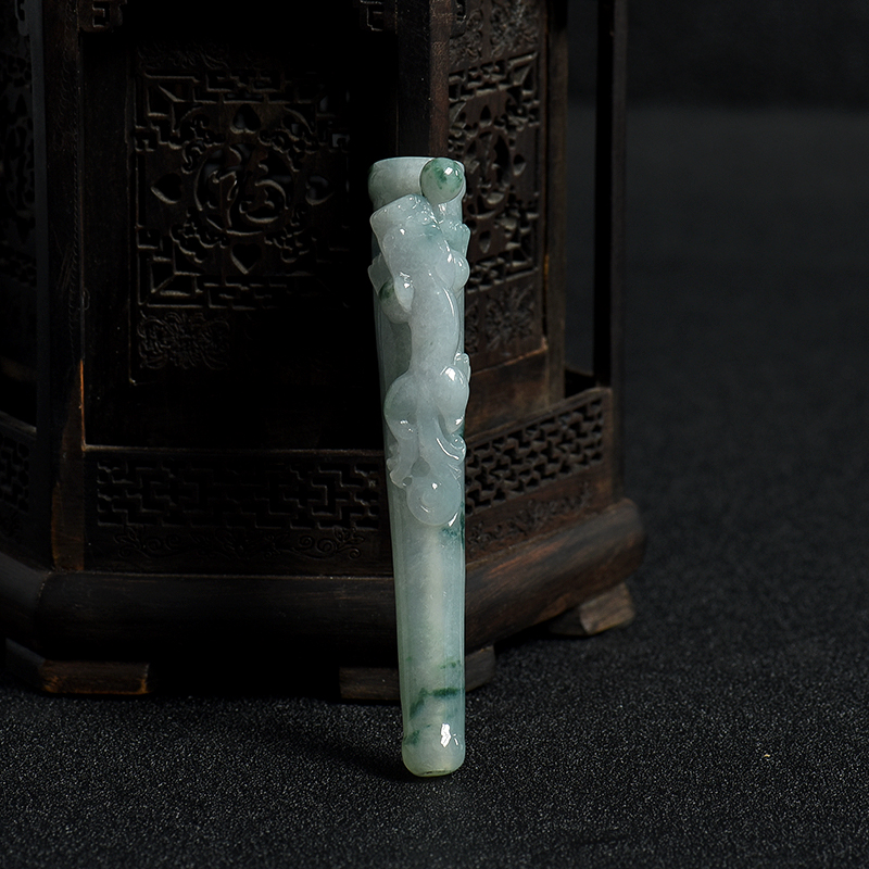 天然缅甸糯种飘花翡翠烟嘴壶-红掌柜