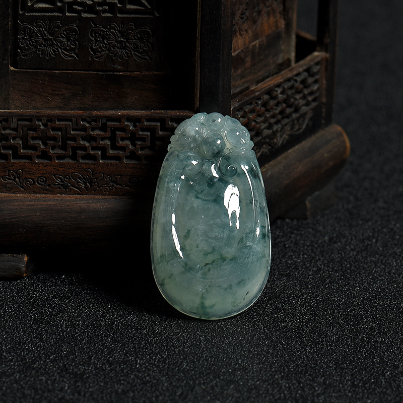 天然缅甸糯冰种飘花翡翠福在眼前吊坠-红掌柜