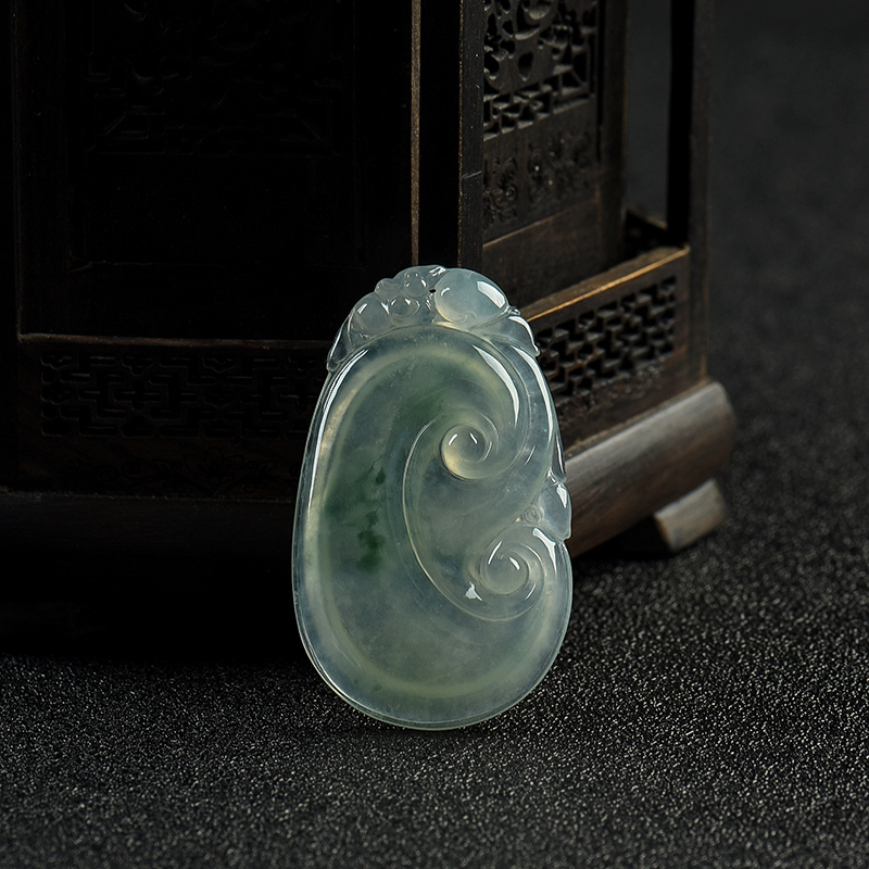 缅甸天然冰种飘花翡翠如意吊坠-红掌柜