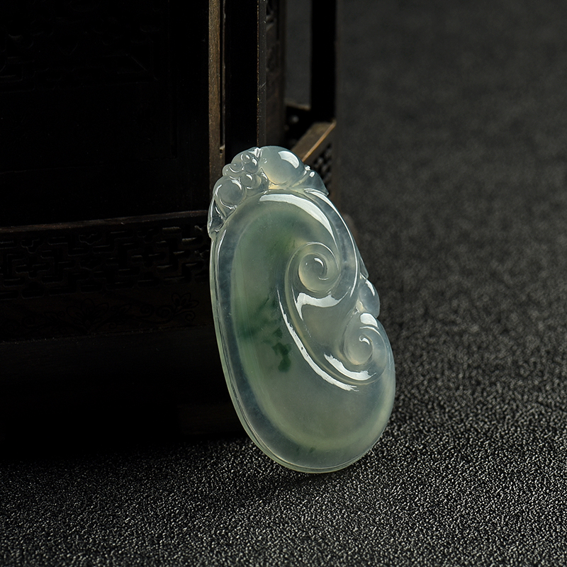 天然冰种飘花翡翠如意吊坠-红掌柜