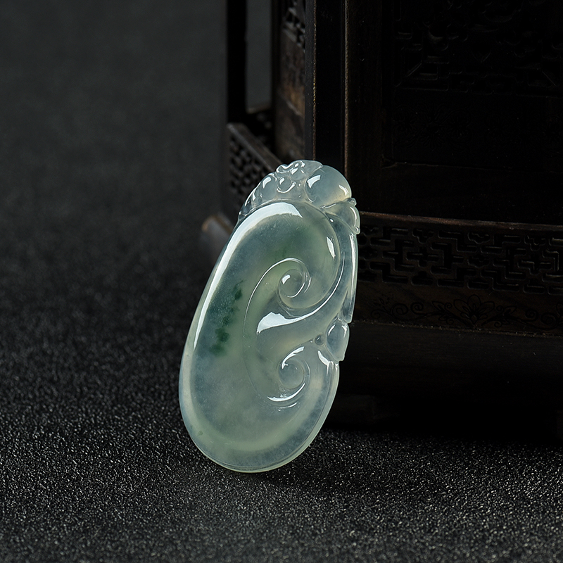 缅甸冰种飘花翡翠如意吊坠-红掌柜