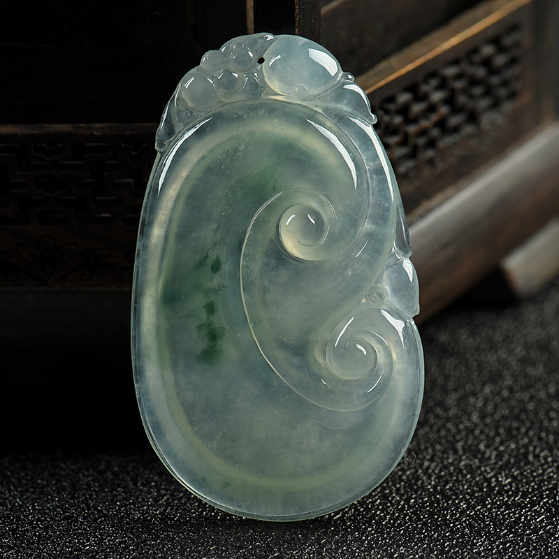 缅甸天然冰种飘花翡翠吊坠-红掌柜