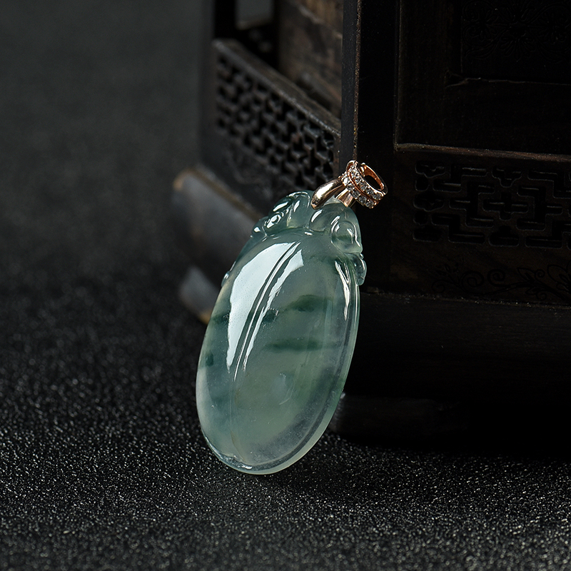 缅甸糯冰种飘花翡翠福在眼前吊坠-红掌柜