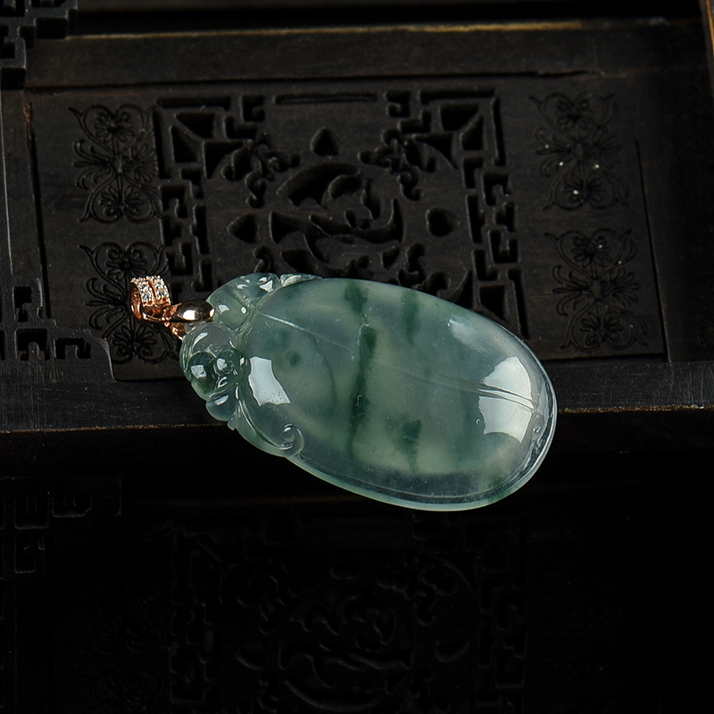 缅甸天然糯冰种翡翠福在眼前吊坠-红掌柜