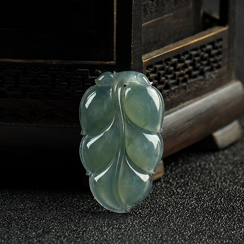 缅甸天然糯种蓝绿翡翠金枝玉叶吊坠-红掌柜