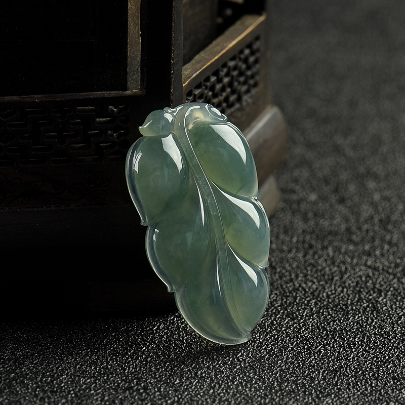 天然糯种蓝绿翡翠金枝玉叶吊坠-红掌柜