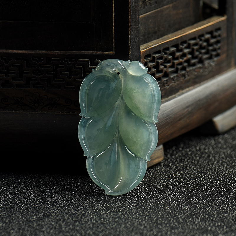 缅甸天然蓝绿翡翠金枝玉叶吊坠-红掌柜